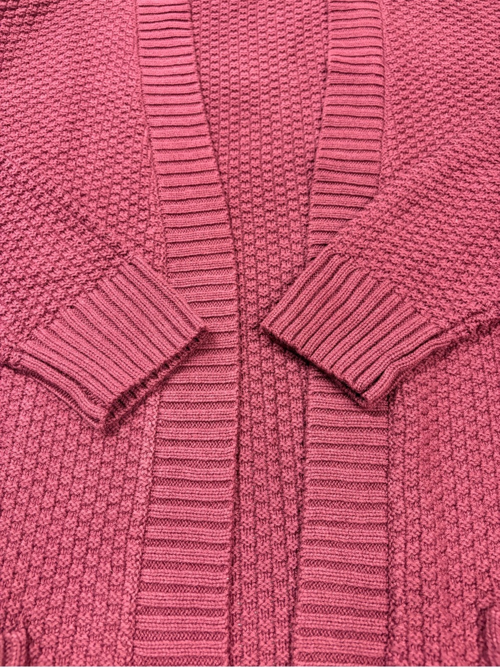 Gap Open Front Cardigan Sweater Small Burgundy Waffle Knit Long Sleeve Pockets - Picture 8 of 13